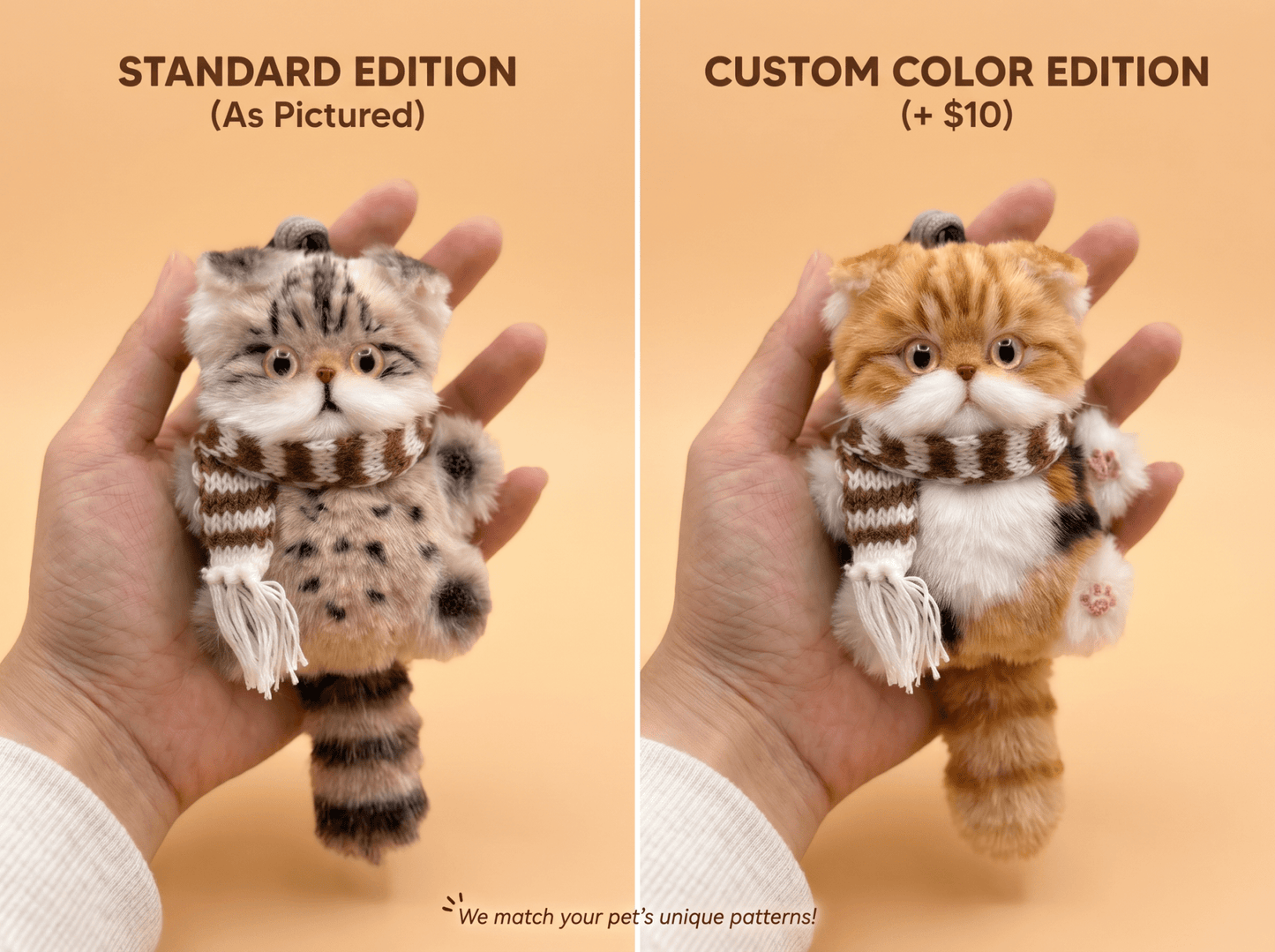 Artisan Handmade Calico Tabby Cat Bag Charm | Custom "Calibi" Miniature Plush | Lucky Feline Keychain | Personalized Gift for Cat Lovers - Petopia
