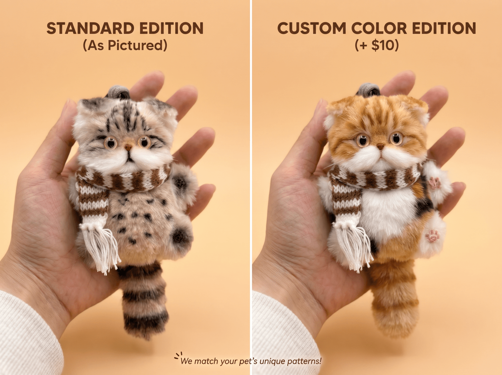 Artisan Handmade Calico Tabby Cat Bag Charm | Custom "Calibi" Miniature Plush | Lucky Feline Keychain | Personalized Gift for Cat Lovers - Petopia