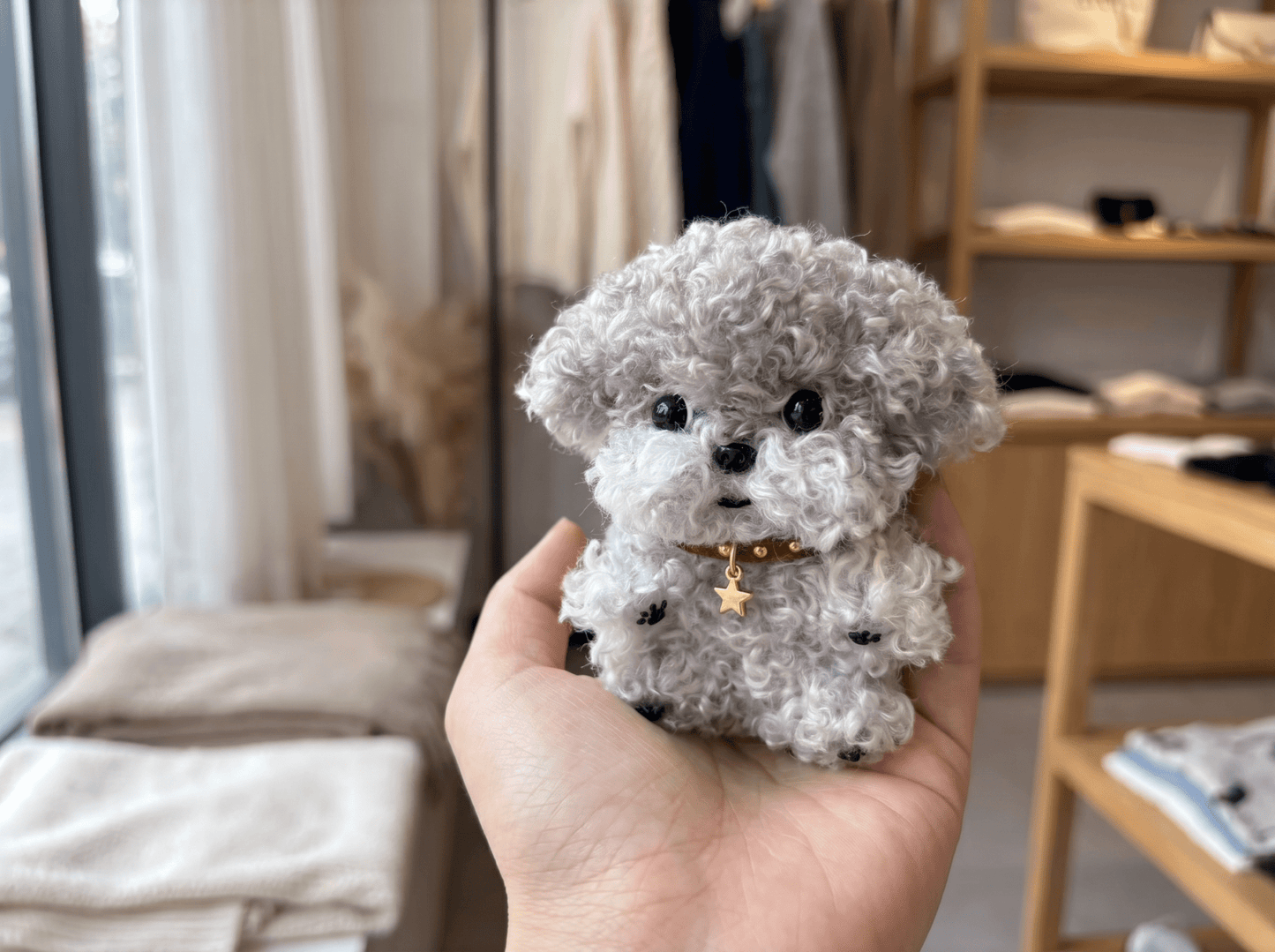 Artisan Handmade Teddy Poodle Bag Charm | Custom "Velvet - Curl" Miniature | Plush Grey Toy Poodle Keychain | Personalized Gift for Dog Lovers - Petopia