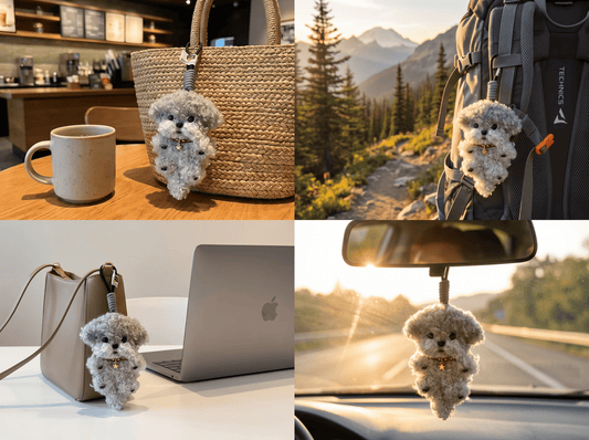 Artisan Handmade Teddy Poodle Bag Charm | Custom "Velvet - Curl" Miniature | Plush Grey Toy Poodle Keychain | Personalized Gift for Dog Lovers - Petopia