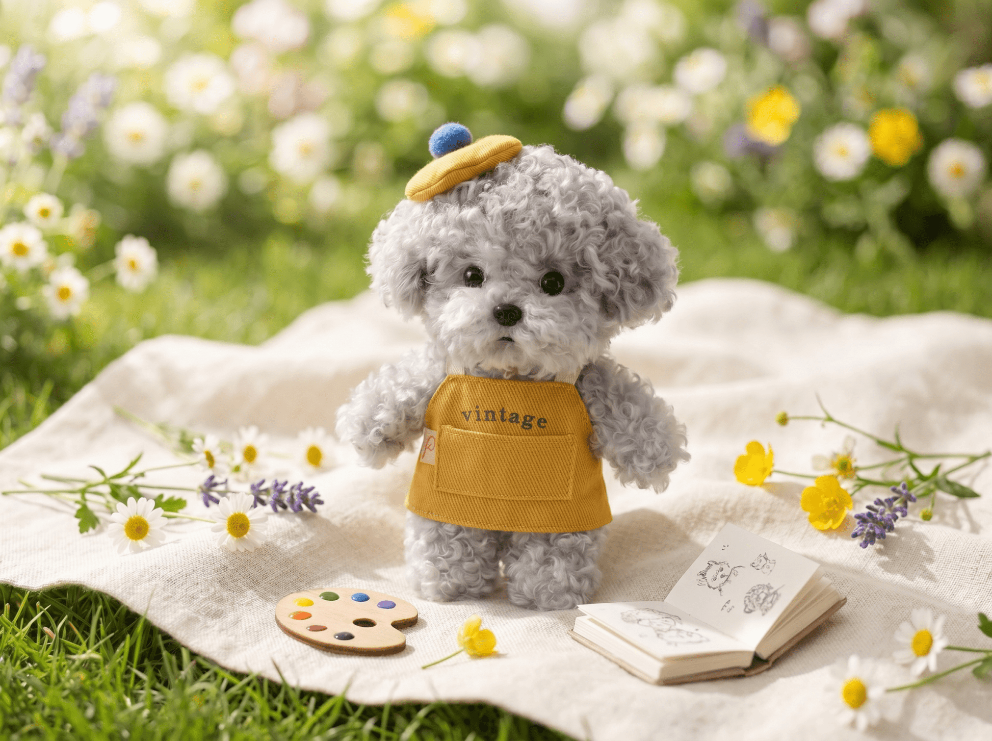 "The Little Artist" Vintage Apron & Beret Set|Handcrafted Miniature "Pet Couture" Accessory - Petopia